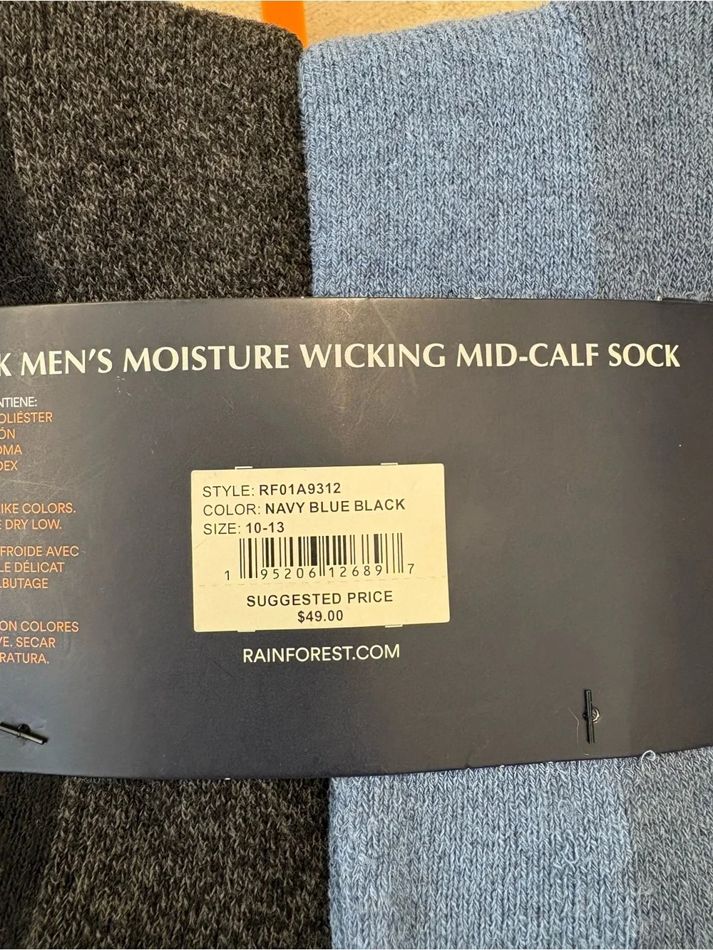 RAINFOREST Men's Mid-Calf Socks - Navy & Light Blue (Pair)
